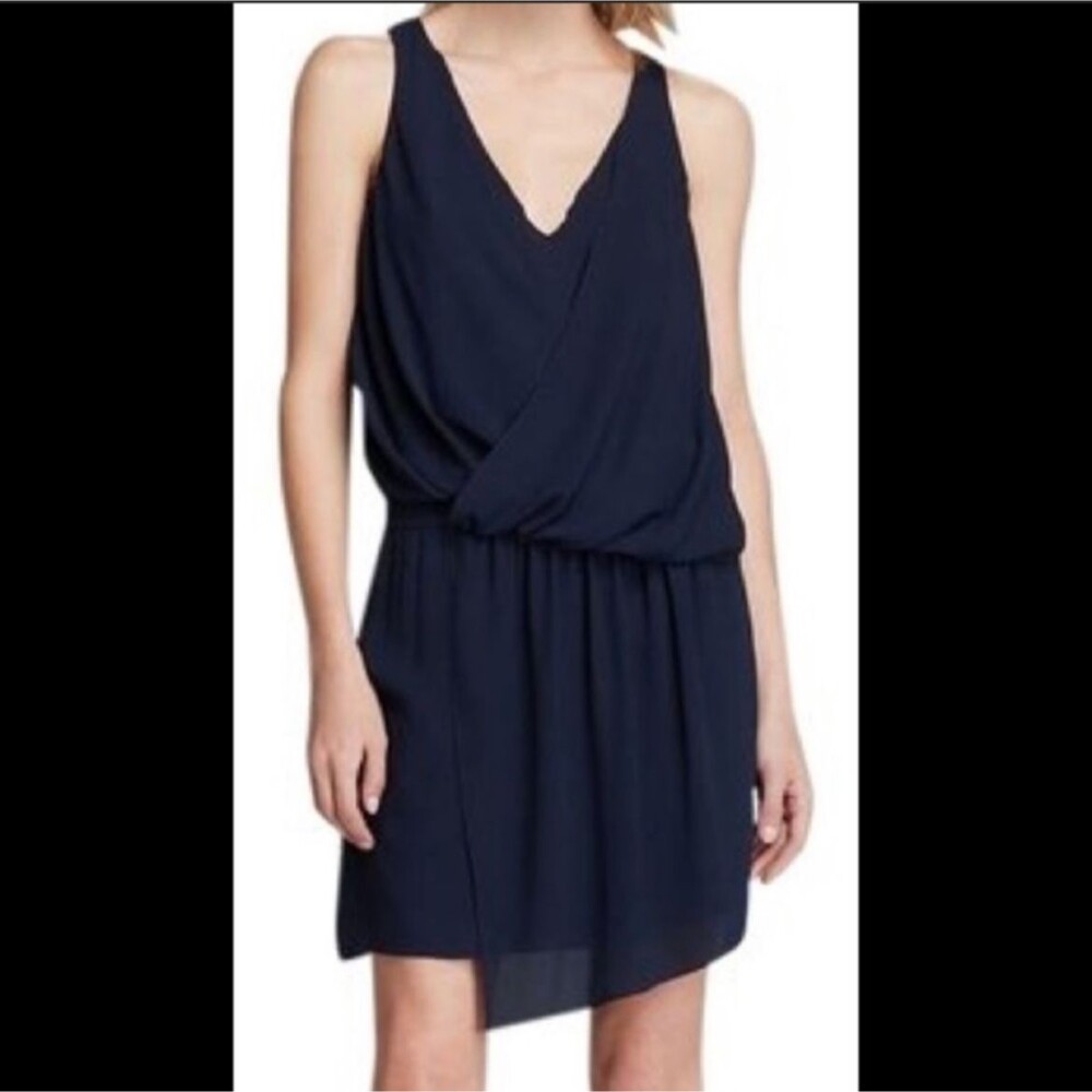 Elizabeth & James Tiana Navy Blue Dress Silk Sleeveless Surplice Asymmetrical 6